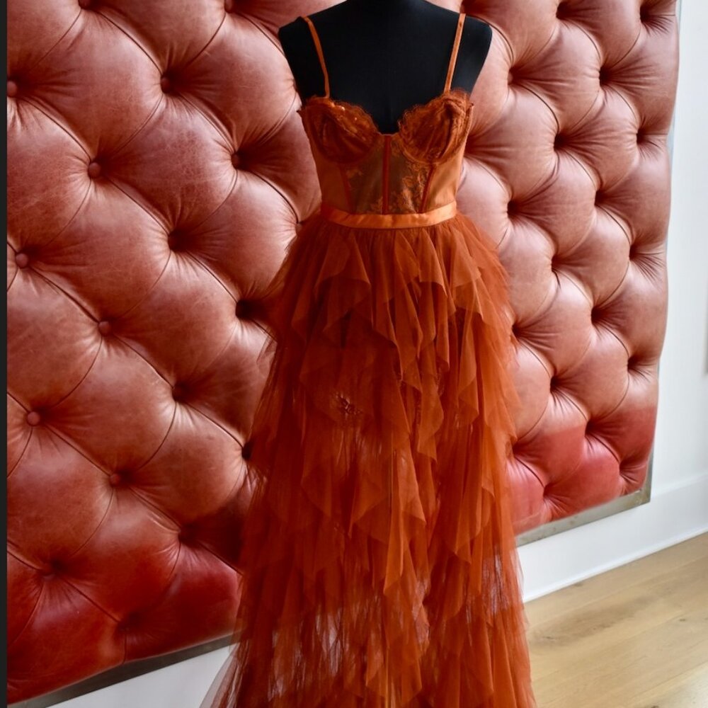 For Love and Lemons x REVOLVE Bustier Maxi Gown (Rust) Size S